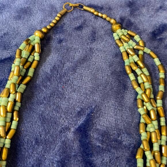 Vintage Beads & Metal Necklace Blue Bronze - Picture 4 of 5